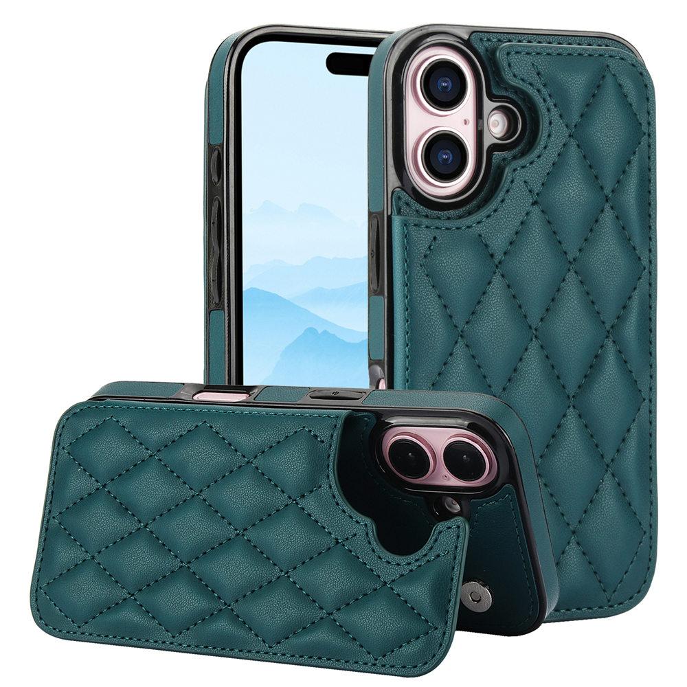 Fashion Rhombic Leather Cards Slot Case For iPhone 16 15Pro Max 14Plus 13 14 12 11 XS XR 7 8 SE2 12Mini Kickstand Cover