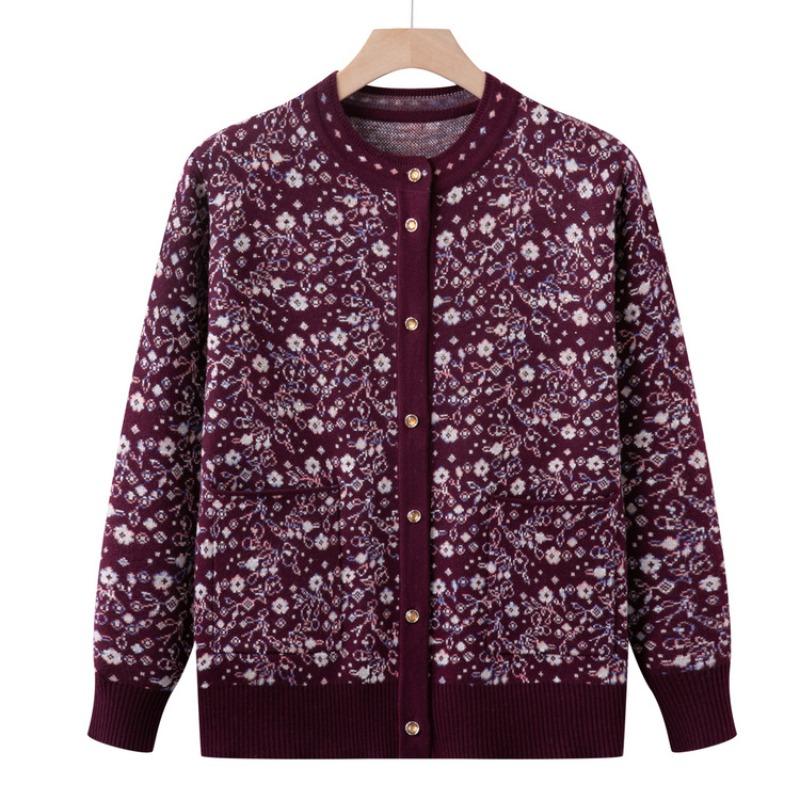 Mom fashion sweater jacket new grandma floral knitted cardigan medium women's high-end cardigan top