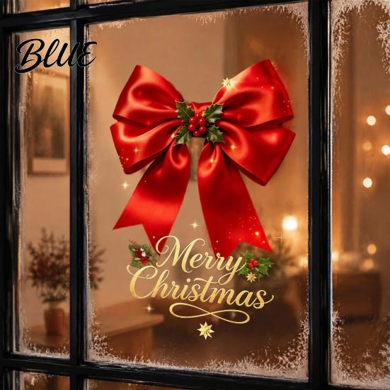 Holiday Glass Clings Christmas Bow Window Sticker Red Static Cling Waterproof Electrostatic Film Removable PVC Decal for Home Windows Doors