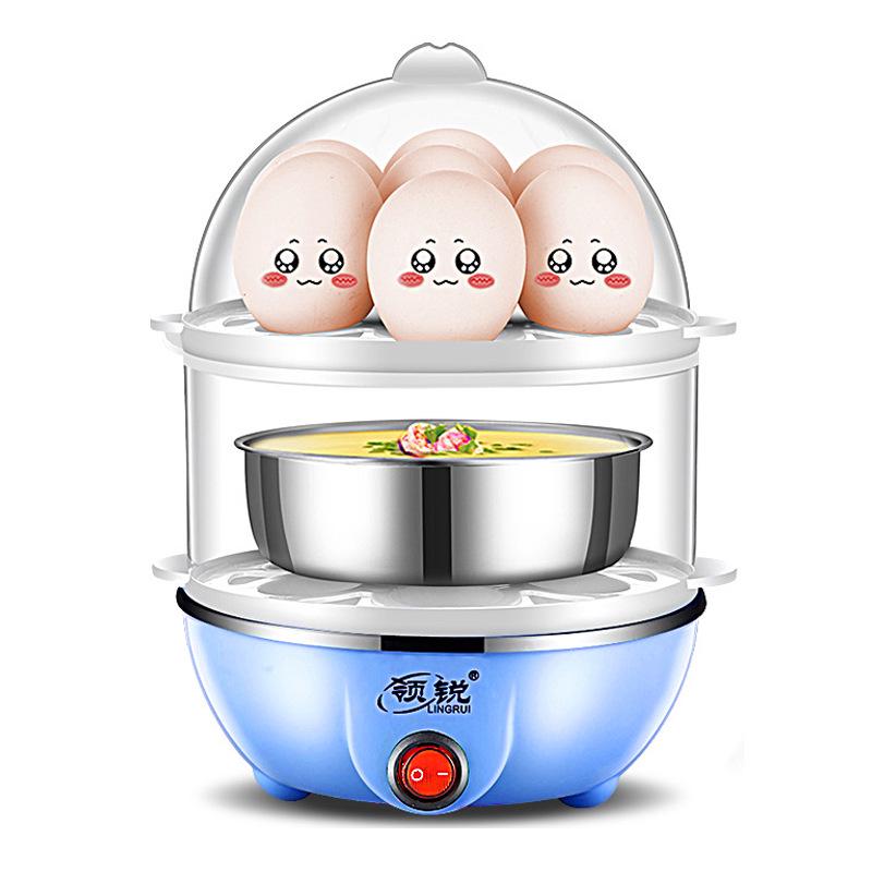 Lingrui Mini Multi-Functional Egg Steamer Stainless Steel Household Double-Layer Egg Cooker Breakfast Machine Small Appliance