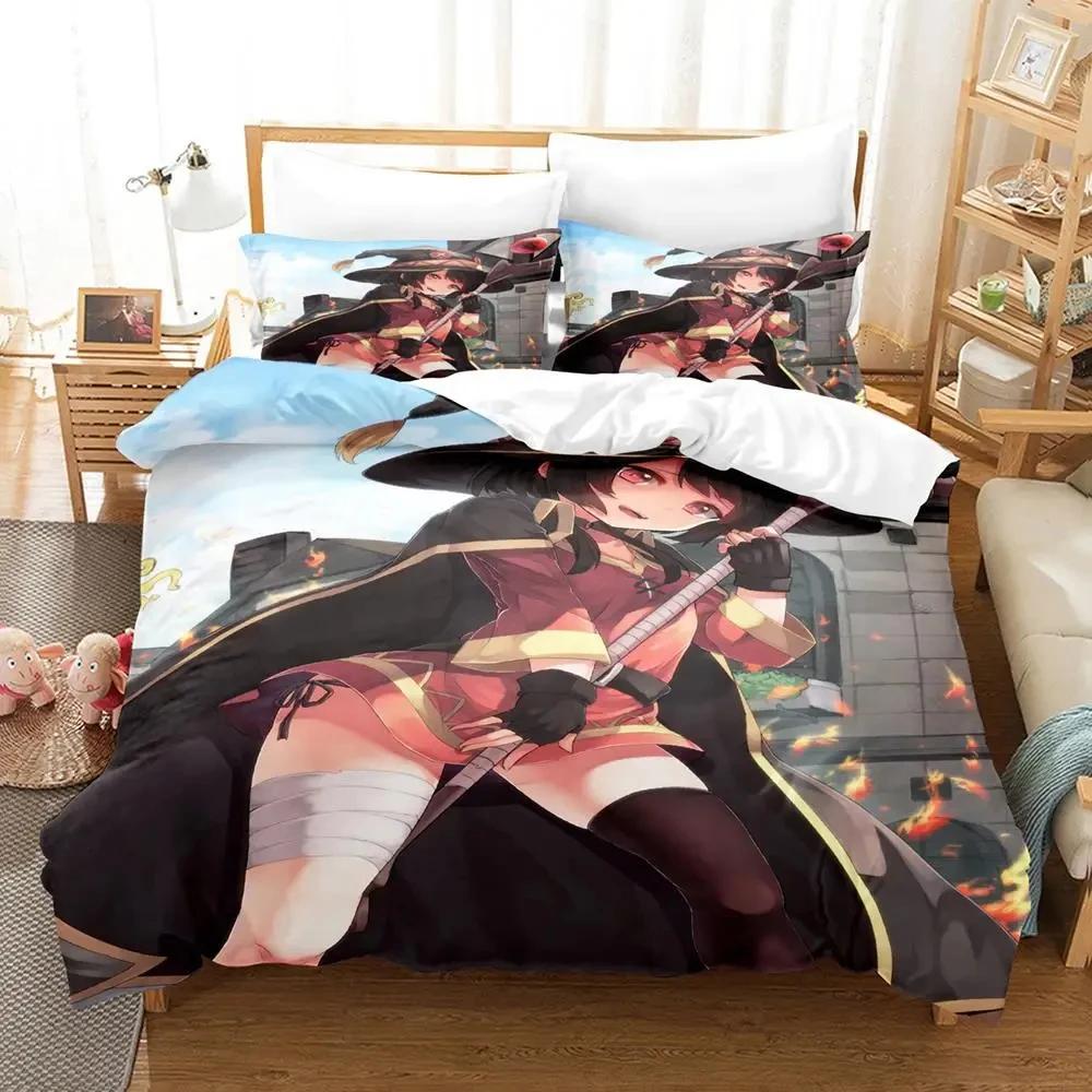 KonoSuba 3D Kawaii Cartoon Anime Duvet Cover Set for Adults Boys Bedroom 2 Person 3 Piece Bedding Set  Duvet Cover Bed Set