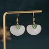 Ancient Gold-Plated Auspicious Cloud Earrings with Imitation Hetian Jade