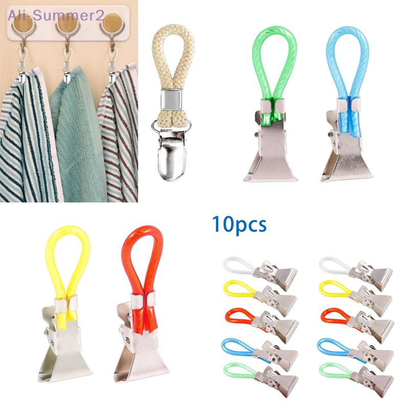 {MX} 1/8/10Pcs Braided Cotton Loop Metal Towel Clip Towel Clips Bathroom Kitchen Hand Towel Clamp Hat Hanger Storage Holder