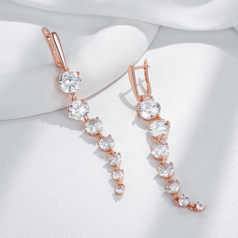 Sparkling White Natural Zircon Long Dangle Earrings For Women Fashion  Rose Gold Color Party Accessories Daily Jewelry