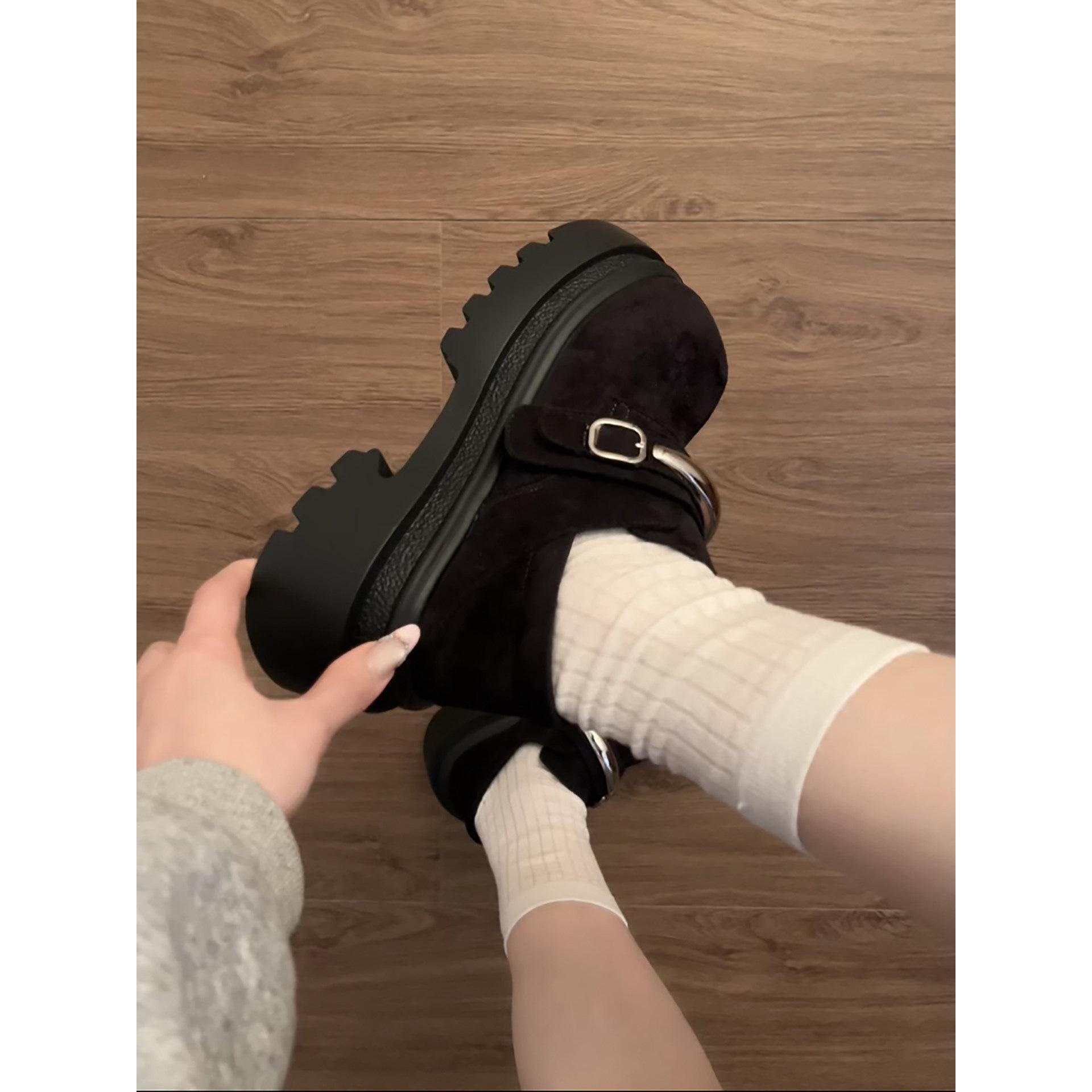 Wang Fan black French platform Birkenstocks 2025 spring and autumn small height increase single shoes 35