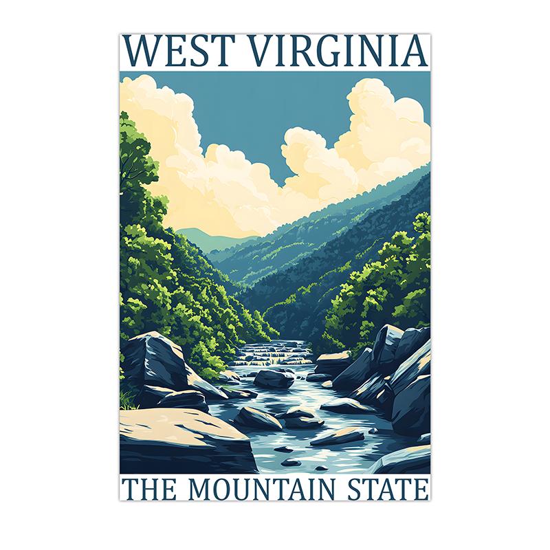 USA State Vintage Wall Art, Retro Landscape Canvas Painting, American Natural Scenery Poster Prints for Living Room Home Decor