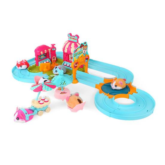 Mini Playset Plush Hamster Mini Ice Cream Playground Long Playset Hidden Gameplay for Track Toys Play House