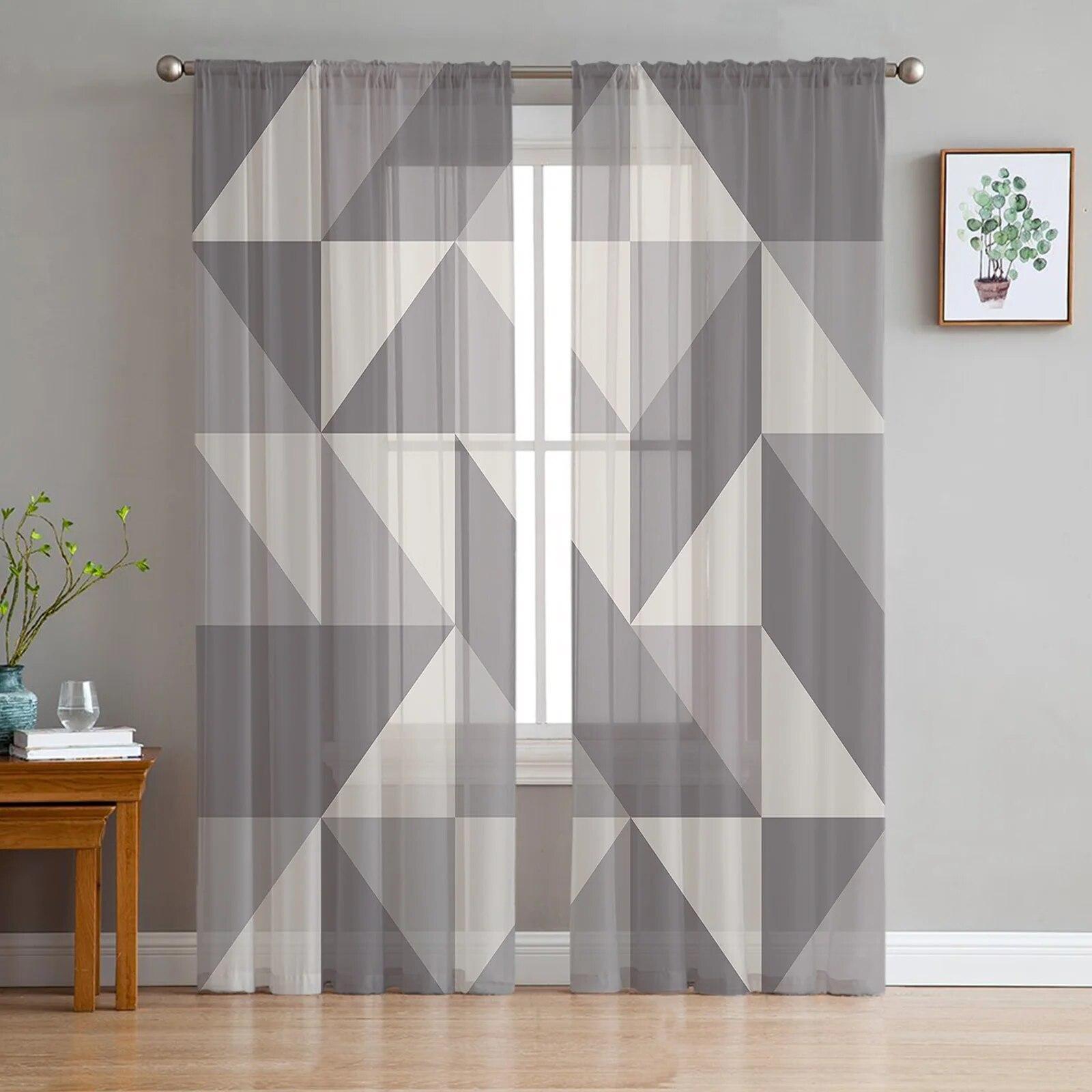 

Тюлевые шторы с геометрическим треугольником для гостиной, прозрачные шторы для спальни, кухни, оконные занавески 135W x 114H(cm)
