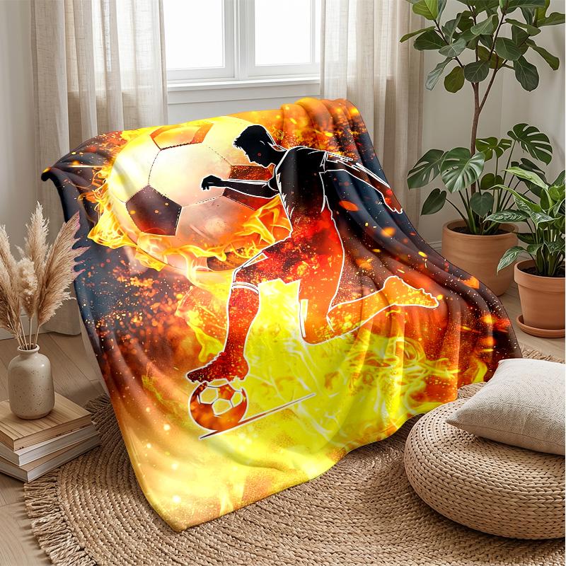 Flaming Soccer Balls in Space Theme blanket Lightweight Warm Flannel Blanket Decorative Throw Blanket for Home Decoration