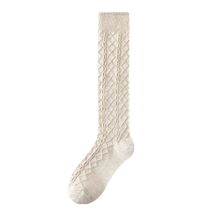 Female Autumn and Winter Retro All Match Pure Color Twist Calf Pile Socks