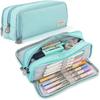Large Capacity Pencil Case with 3 Compartments, Cute Aesthetic School Supplies Pencil Bag for Teens Adults, Storage Organizer (Light Blue)