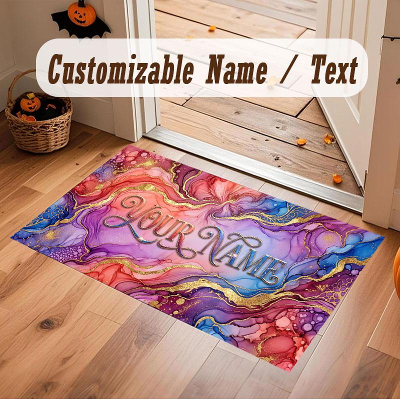 Abstract Geometric Theme Crystal Velvet Floor Rug Personalized Custom Name Text Warm Carpet Home Decoration
