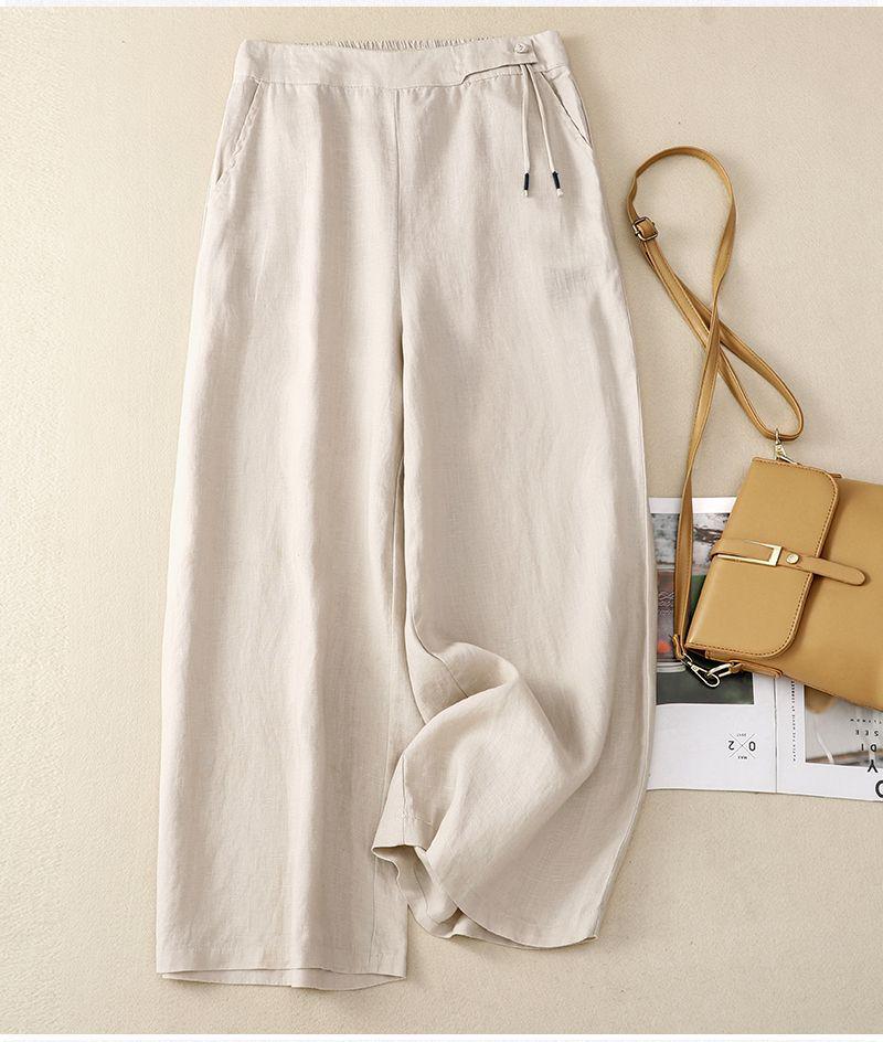 New Women's Retro Chinese-Style Cotton Linen Wide-Leg Pants: High-Waist, Loose-Fit, Spring/Summer Casual Wear.