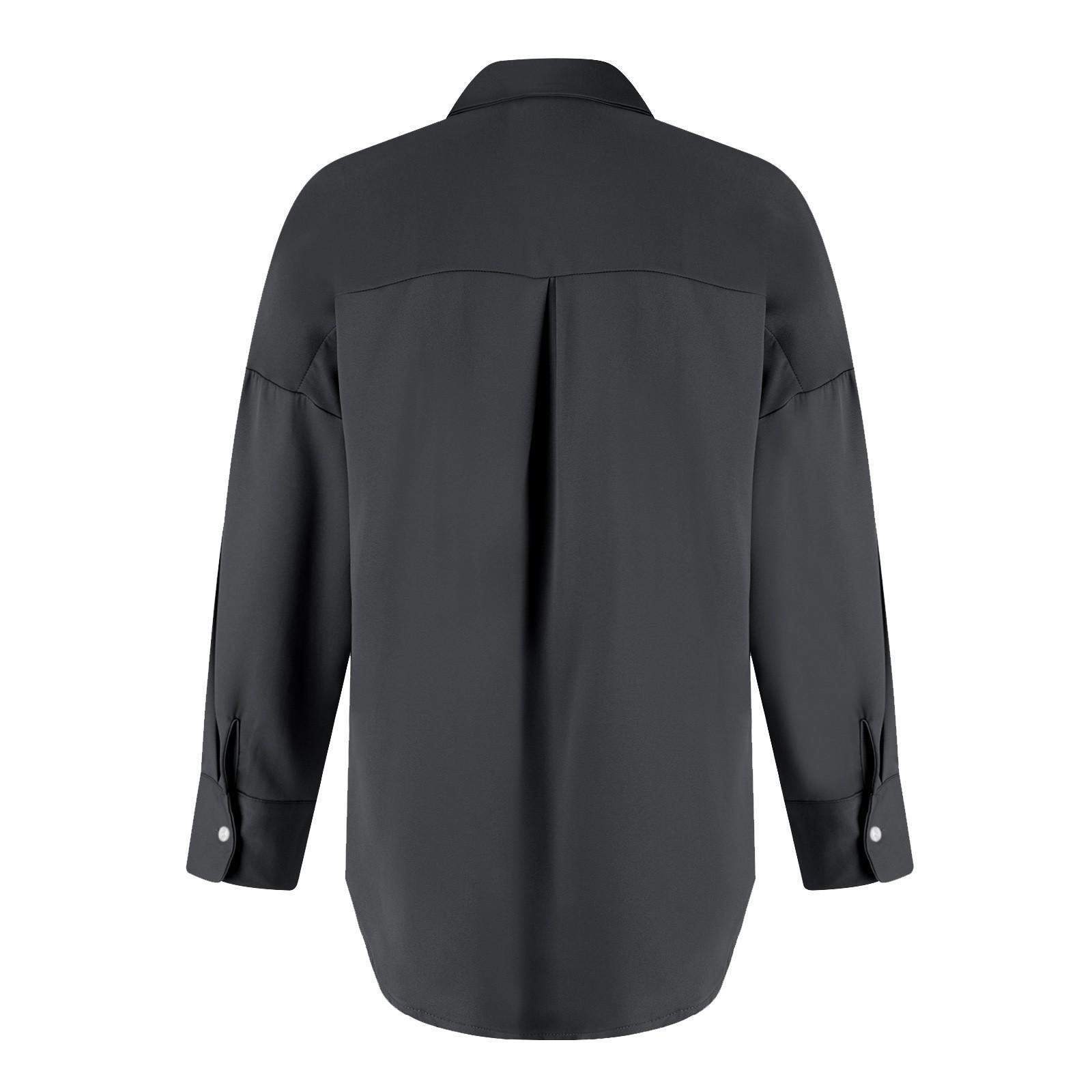 Женская модная однотонная повседневная рубашка с бархатным воротником и длинными рукавами — фото 5