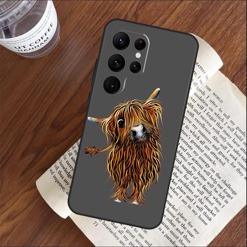 Highland Cow Scottish Art Phone Case For Samsung Galaxy S25 S23 S22 S21 Ultra S9 S10 S20 Plus S24 FE Funda Cover Shell