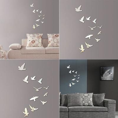 11 Stück fliegende Vögel Spiegel 3D Acryl DIY Wandaufkleber Silber abnehmbare Wandtattoo Wanddekoration