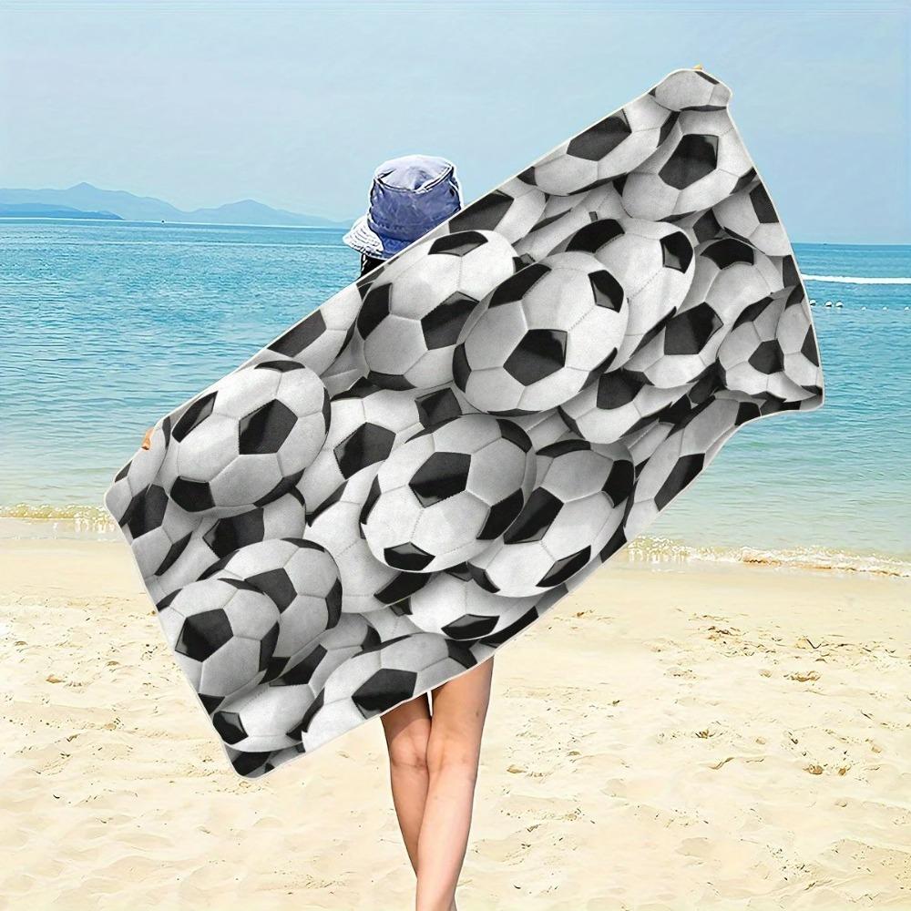1Pc Contemporary Soccer Ball Beach Towel - Ultra-Absorbent Microfiber, Soft & Lightweight, Perfect For Beach, Parties, Camping
