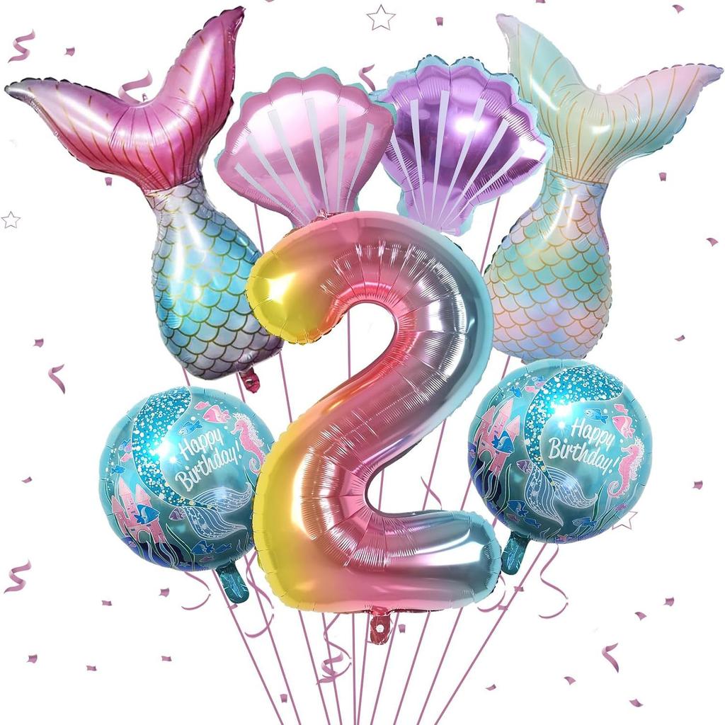 Meerjungfrauen-Mottoparty-Dekorationen Helium-Folienballons Schwanzdesigns Regenbogen-Zahlen Muschel-Akzente für Kindergeburtstag Babyparty