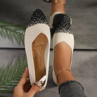 Flache Schuhe mit spitzer Spitze für Damen, einfarbig, gestrickt, zum Reinschlüpfen, lässig, atmungsaktiv, Ballettschuhe für Damen, flache Halbschuhe, Loafer für Damen