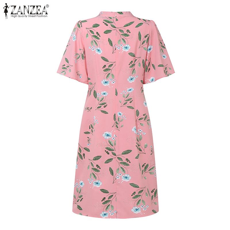 ZANZEA Women Casual Round Neck Short Sleeve Summer Floral Dress