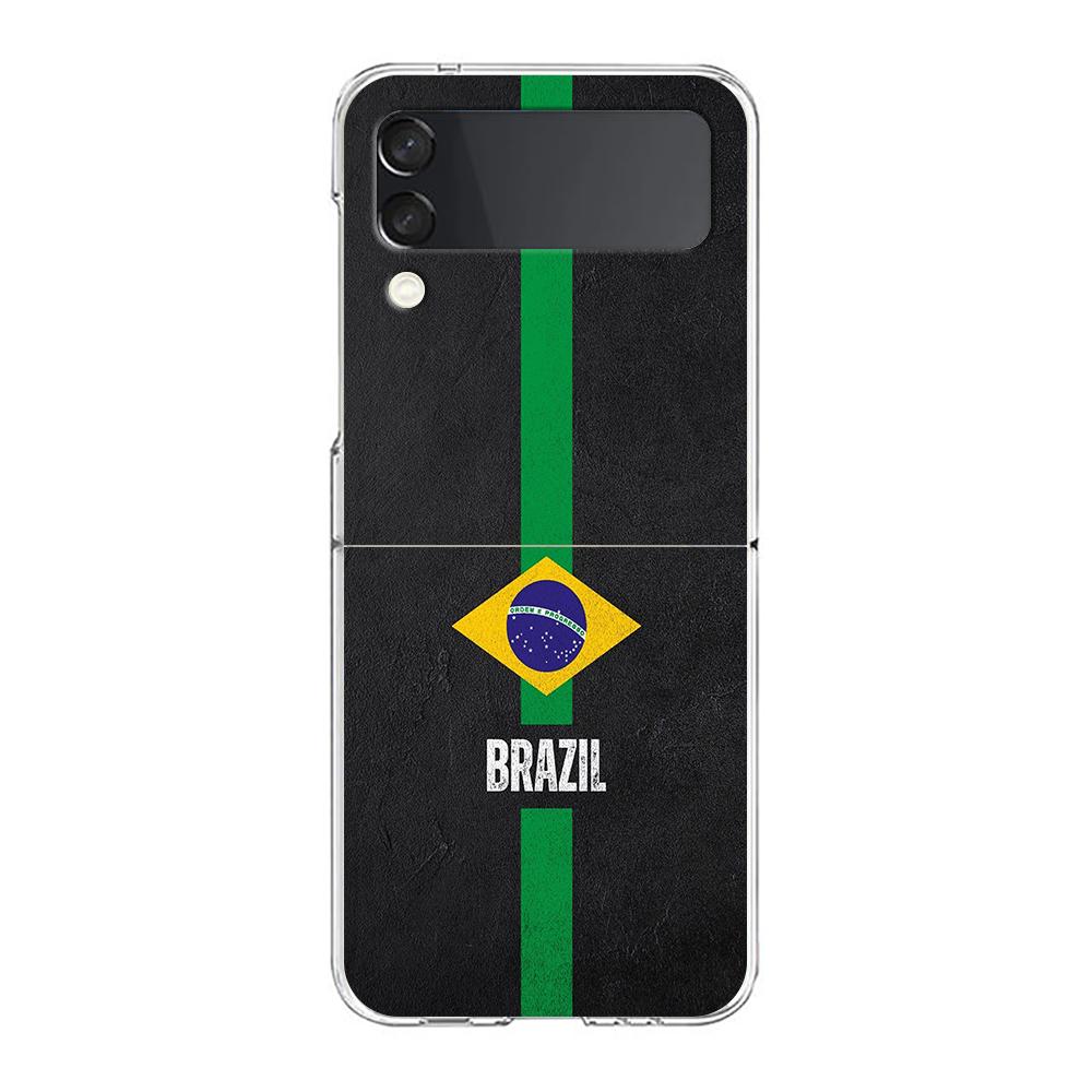 Transparent Phone Case For Samsung Galaxy Z Flip 3 4 5 6 7 Hard Folding PC Z Flip3 Flip4 Cover Large Brazil Flag
