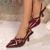 Fashion Baotou Sandals Summer New Pointed Toe Shallow Mouth Back Trip Strap Patent Leather Metal Buckle High Heels
