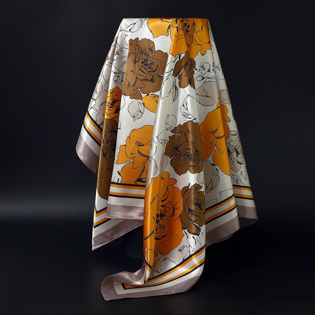 Fashion Square Silk Scarf Women Headband 90*90cm Print Neck Scarfs Office Hair Band Hand Kerchief Female Bandana Headwear