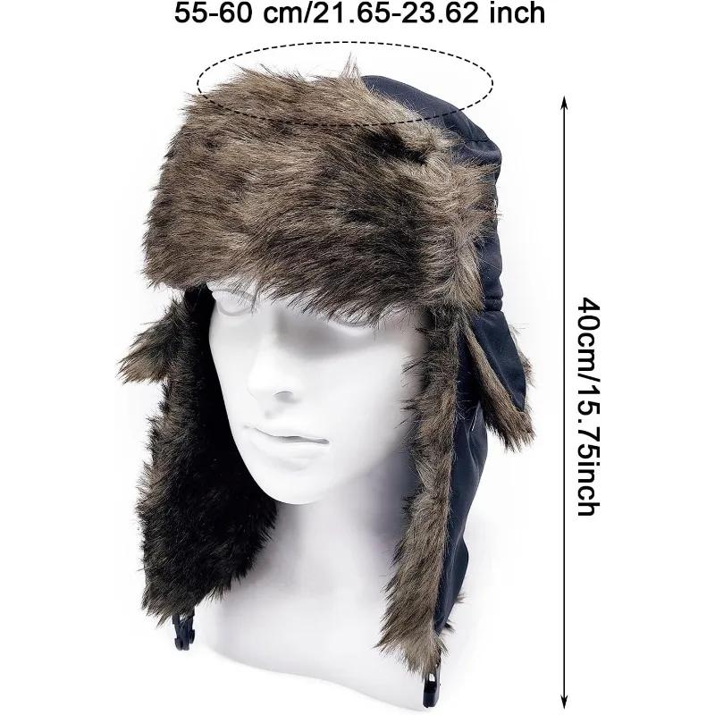 Pilot Patrolman Winter Hat Mens Warm Soldier Hat Earmuffs Polyester Fiber Russian Ushanka Windproof Cold Weather Hat
