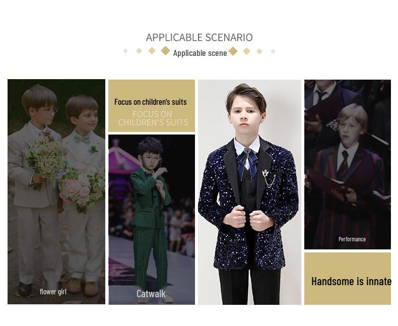 Smoching frumos pentru băieți: Set Costum cu Paiete pentru Spectacole și Podiumuri