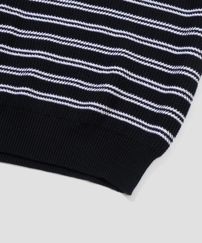AGOD Collar Button Stripe Half Knit [Black]