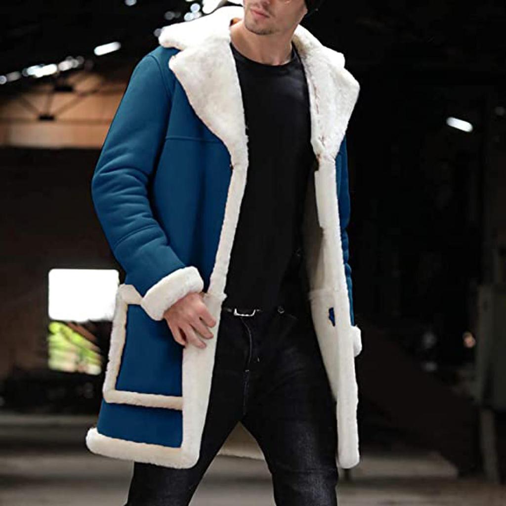 Men's Casual Cardigan Fleece Lined Solid Buttons Wool Long Sleeve Trench Coat