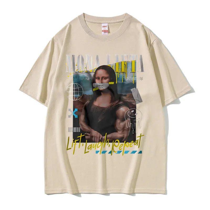 Funny Mona Lifta Oversized Pump Cover Meme Graphic Tshirt Men Women Vintage Gym Fitness T-shirt Summer Male Soft Cotton T Shirts