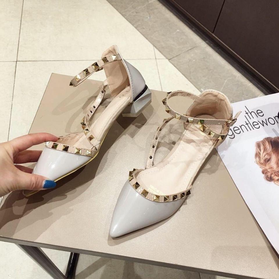 2025 Spring Summer Shoes Women Low Heels Fashion Brand Pointed Toe Rivets Elegant Ladies Heel 3cm Black Red Plus Size 41