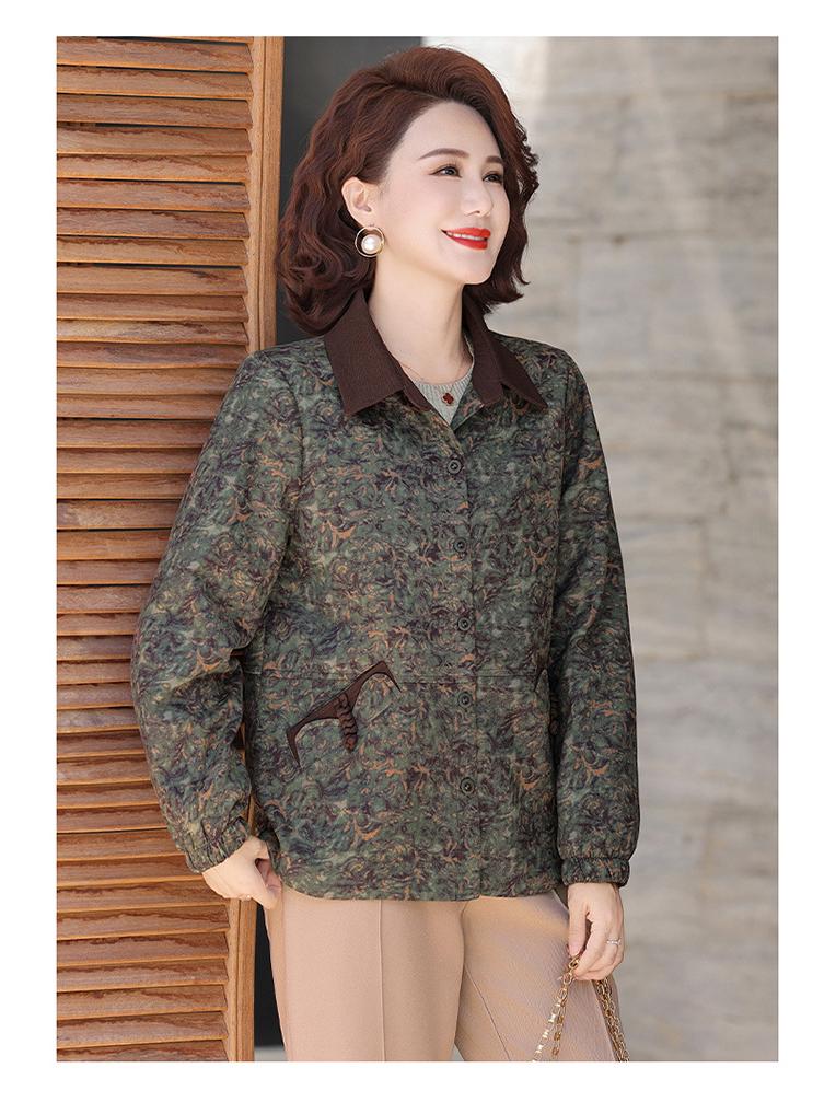Mom's Jacquard Lapel Trench Coat - Stylish Outerwear for Middle-Aged Women