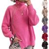 Damen Pullover mit Rollkragen, Langarm, Stricktop mit seitlichem Reißverschluss, Lockerer Schnitt, Asymmetrischer Saum