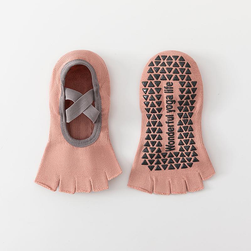 Silicone Non-slip Yoga Socks Women Backless Breathable Toeless Floor Pilates Socks Five-finger Indoor Workout Dance Sports Socks