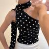 Women Polka Dot Halter Neck Scarf Versatile Sleeveless Crop Top Lightweight Summer Casual Tank