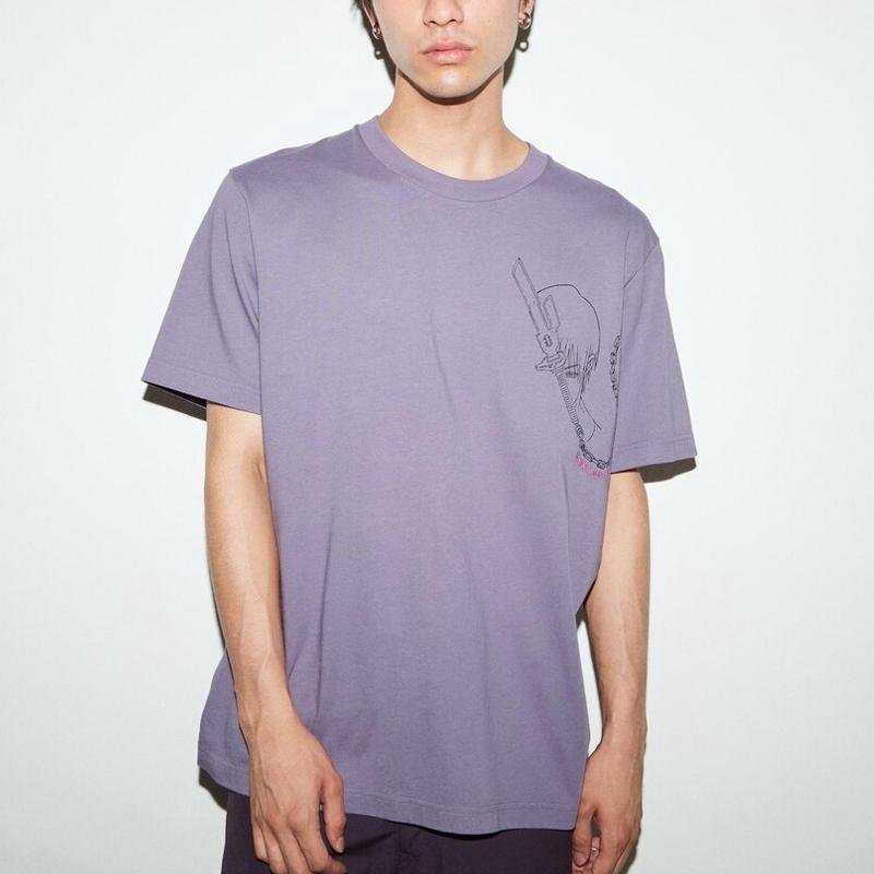 Uniqlo X Jujutsu Kaisen Collaboration Series Graphic Print Crew Neck Short Sleeve T-Shirt Unisex Tops Light-Purple 467848-73