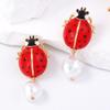 Personality Creative Design Sense Alloy Dripping Insects Seven Stars Ladybug Imitation Pearl Pendant Earrings Women's Accessories