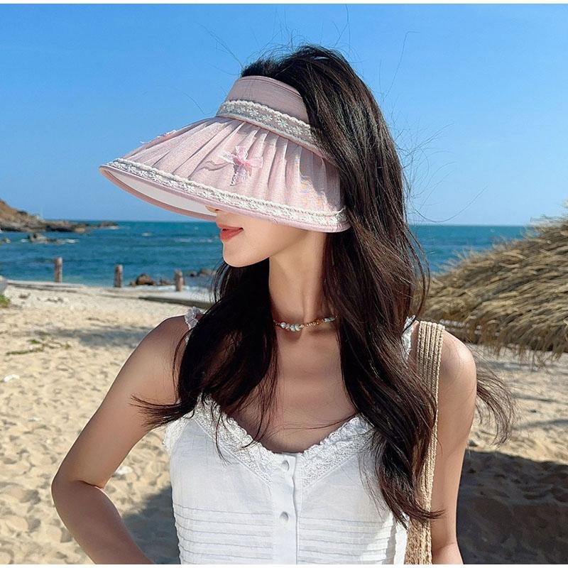 Beach Sun Protection Hat For Women Summer Big Brim Sun Protection Face Shading Beach Vacation Lace Bow Sun Protection Hat
