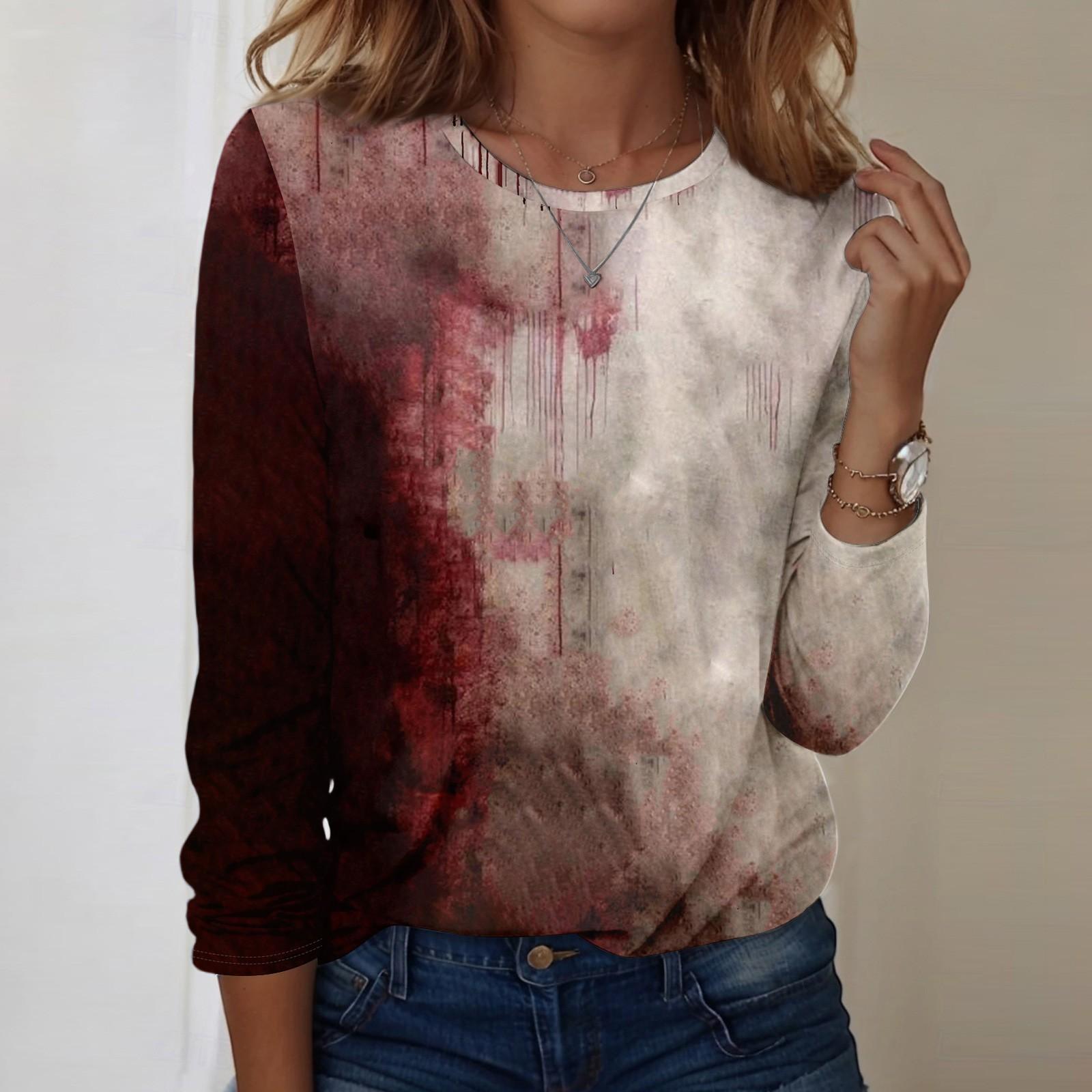 

Рубашки с длинным рукавом для женщин, милые футболки с графическим принтом, блузки, повседневные базовые топы больших размеров, пуловеры XXL киноварь