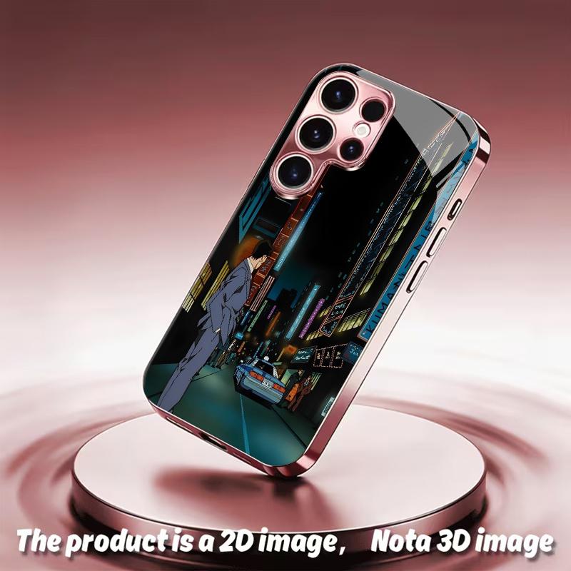 2DFlat Samsung electroplated tempered glass phone case,Neon City Night SceneSuitable for Galaxy S26 S23 S24FE S25ULTRA S22 S21