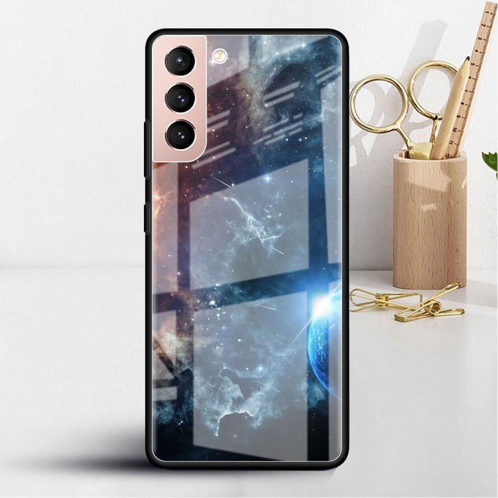 Glass Case For Samsung Galaxy S22 S20 FE S21 5G S10 S9 Plus Note 10 20 Lite Tempered Phone Cover Star Cloud