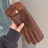 Leather Gloves Winter Women's Velvet Thickened Warm Windproof Cold Outdoor Riding Electric Car Can Touch the Screen Five Fingers Tide