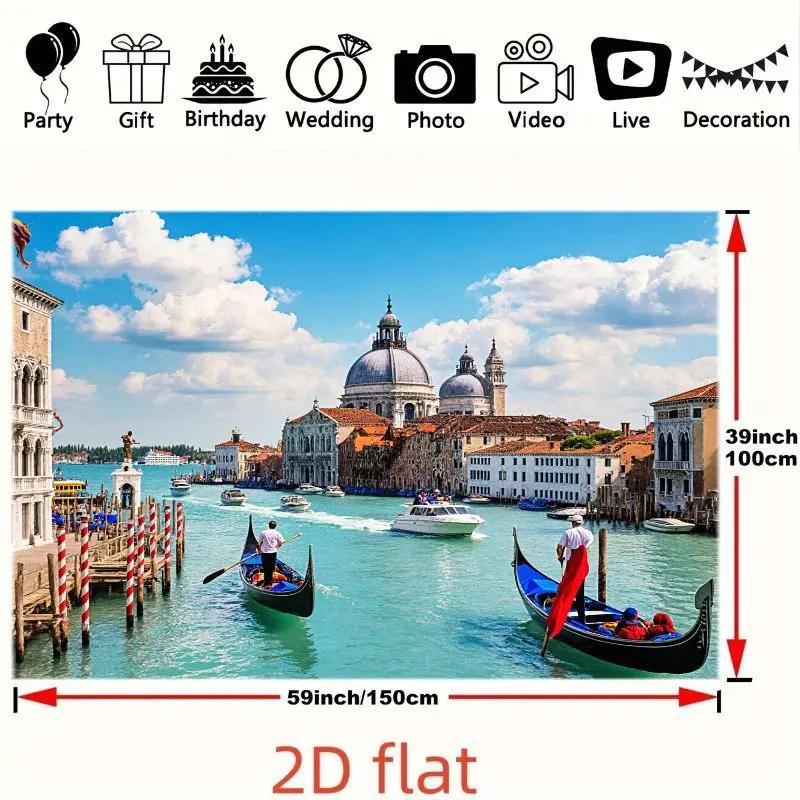 2D flat design. 1 piece showcases the charming canal scenery of Venice, suitable for weddings, parties and other occasions.