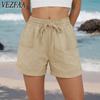 Pantalones cortos deportivos de cintura alta con estampado de color sólido informal a la moda para mujer