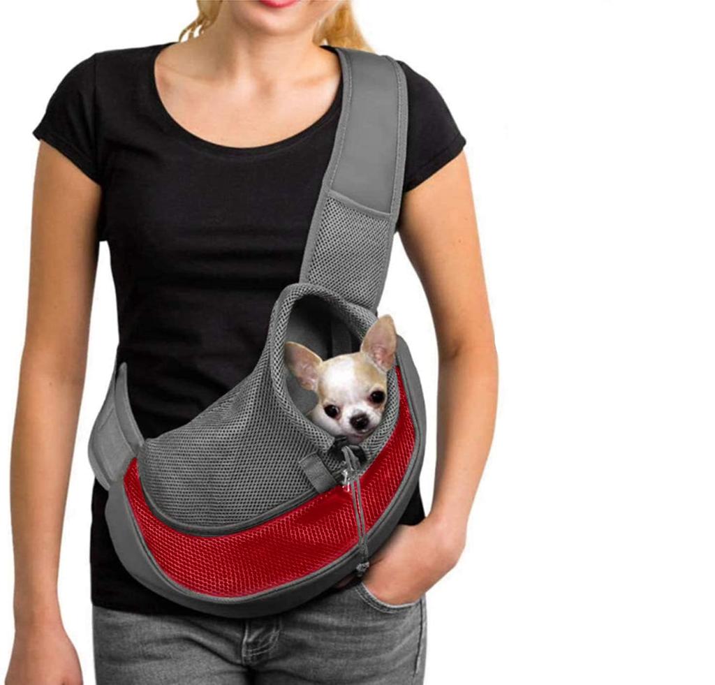 QCHOMEE Pes Domácí mazlíček pro Malý až Střední Přepravka Nastavitelný se Základnou Rameno Síťovina Bezpečnost Diagonální Rameno Snadno pro Jít Červený Přepravka, Popruh, Psi,