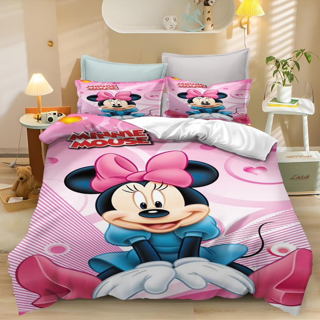 Minnie Mickey Bedding Set Duvet Cover Movie Character Bed Set Soft Microfiber Cover for Kids Teens Home