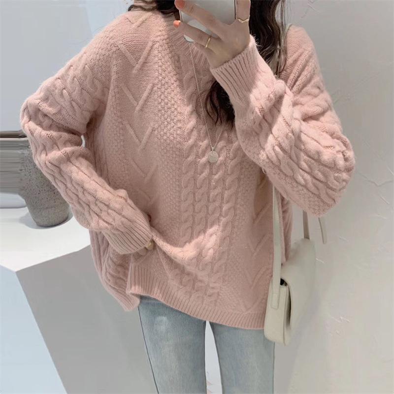 

Свитер Женский Ранняя Осень Зима Топ Свободный Ретро Пончики Вязаный 3XL розовый