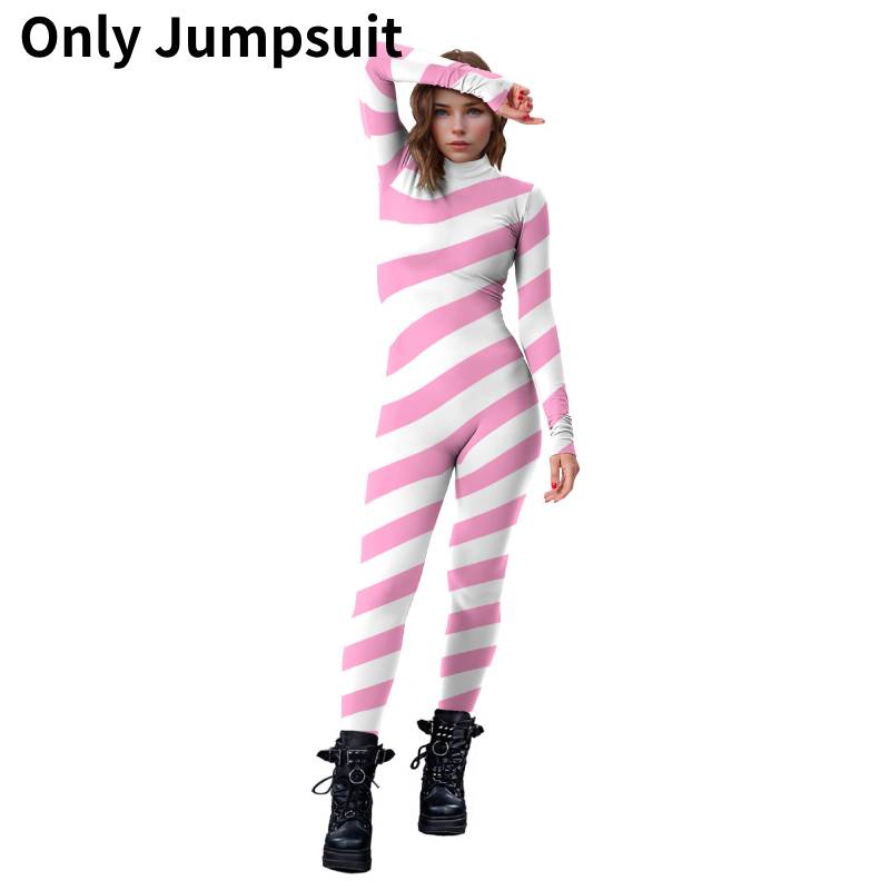 

Jumpsuit Adult Xmas Catsuit Fancy Dress Up Christmas Costume Bodysuit Cosplay Pink White,XL